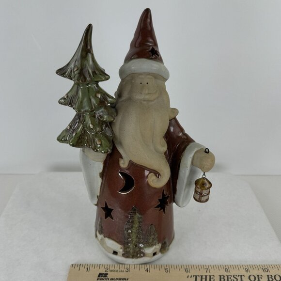 Santa Claus Stoneware Figurine Moon Star Cutouts Christmas Tree Lantern 12" - Picture 10 of 10
